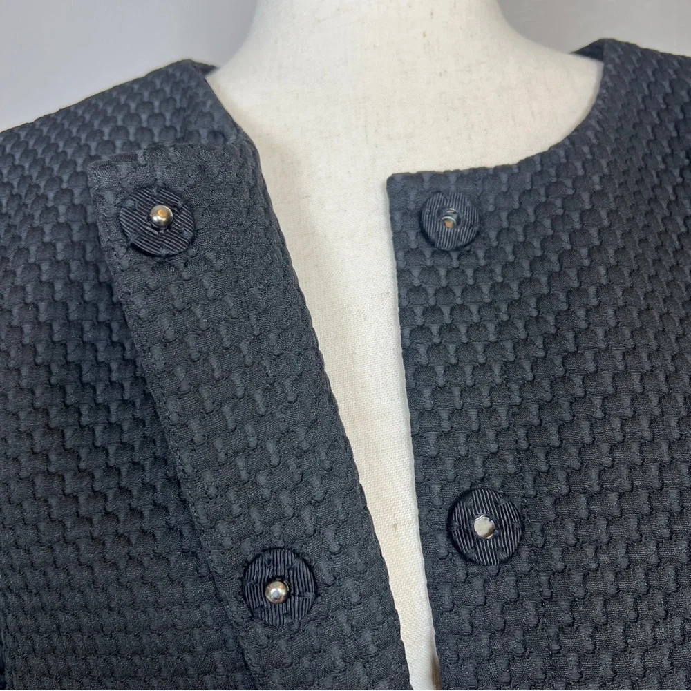 J.CREW Women Size 12 Black Matelasse Textured Collarless Portfolio Jacket Blazer